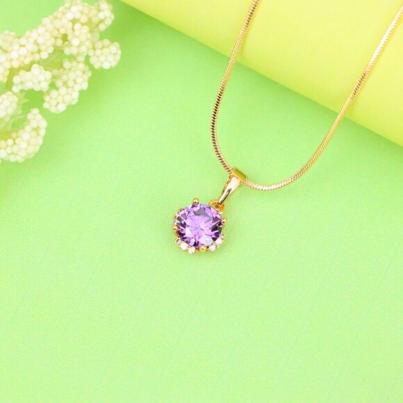 "Round Purple Gem Pendant in Rose Gold, XPPT1323 - Picture 11 of 12
